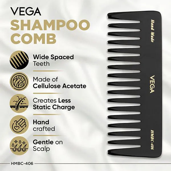 Peigne VEGA Fait Main Noir HMBC-406 – Peigne Démêlant Anti-Statique Doux