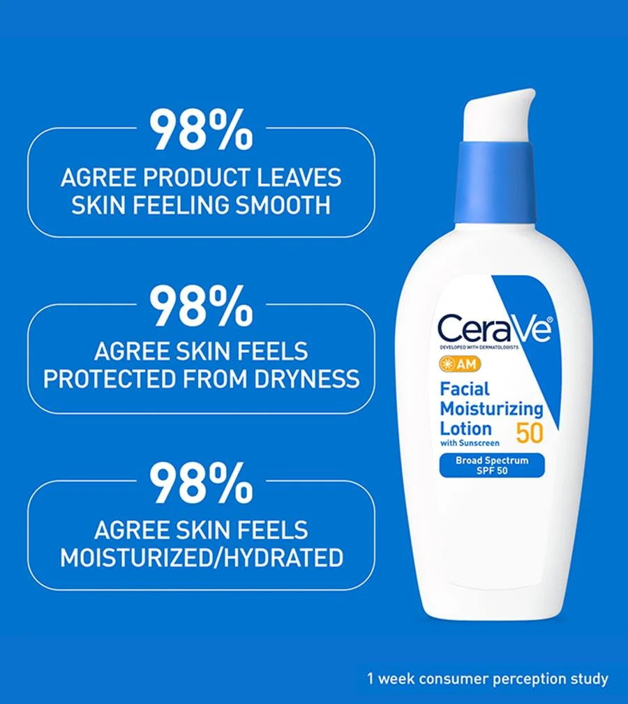 CeraVe AM Lotion Hydratante Visage SPF 50 – Hydratant Visage avec Écran Solaire (89 ml)