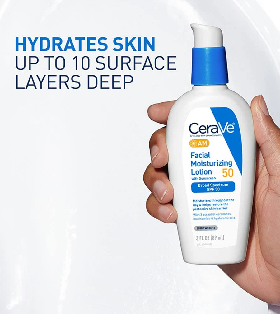 CeraVe AM Facial Moisturizing Lotion SPF 50 – Hydrating Face Moisturizer with Sunscreen (1.75 OZ)