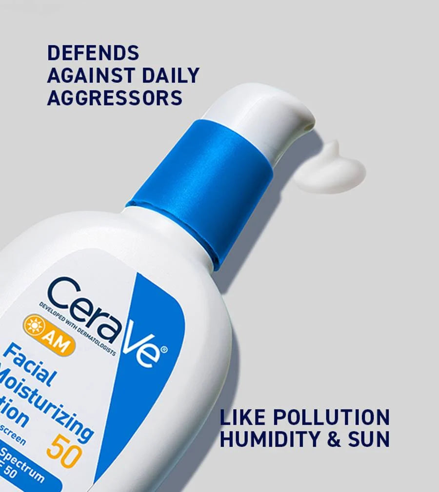 CeraVe AM Lotion Hydratante Visage SPF 50 – Hydratant Visage avec Écran Solaire (89 ml)