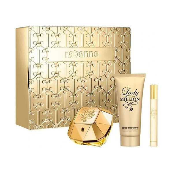 PACO RABANNE LADY MILLION Gift Set – 80ml EDP + 5ml Travel Spray + 100ml Body Lotion