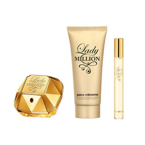 PACO RABANNE LADY MILLION Gift Set – 80ml EDP + 5ml Travel Spray + 100ml Body Lotion