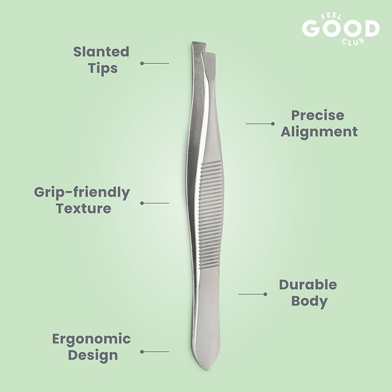 Feel Good Club Precision Slant Tip Tweezer for Face and Eyebrow Hair Removal - 11 g