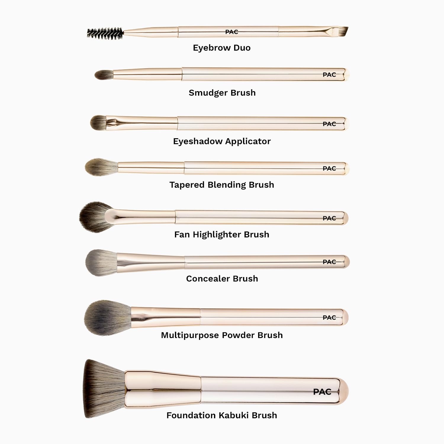 PAC Everyday Glam Brush Kit Ultra Luxe Handles All in One Set for Versatile Looks Elegant Pouch
