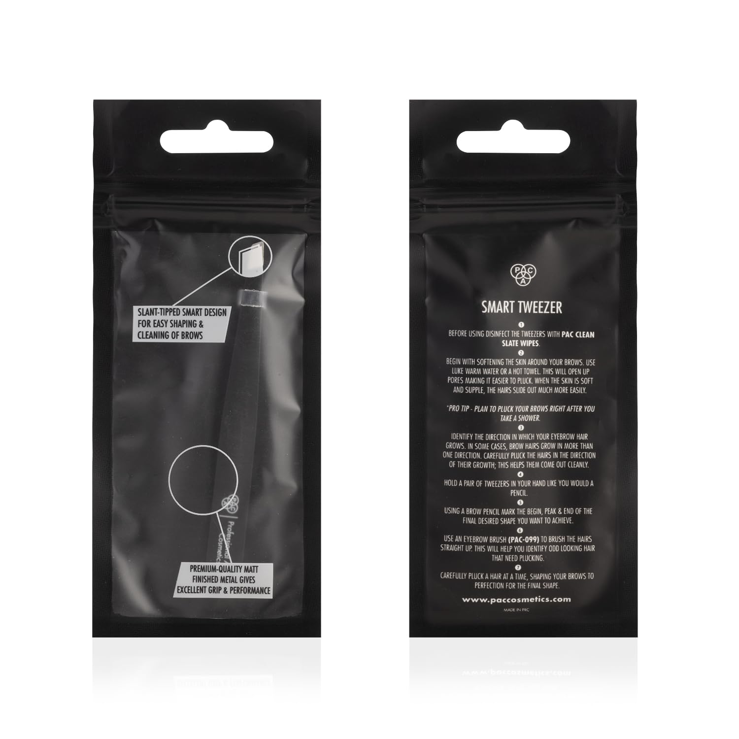Pince à épiler PAC Smart pour les sourcils 100% acier inoxydable, pointe plate noire - 1 pièce