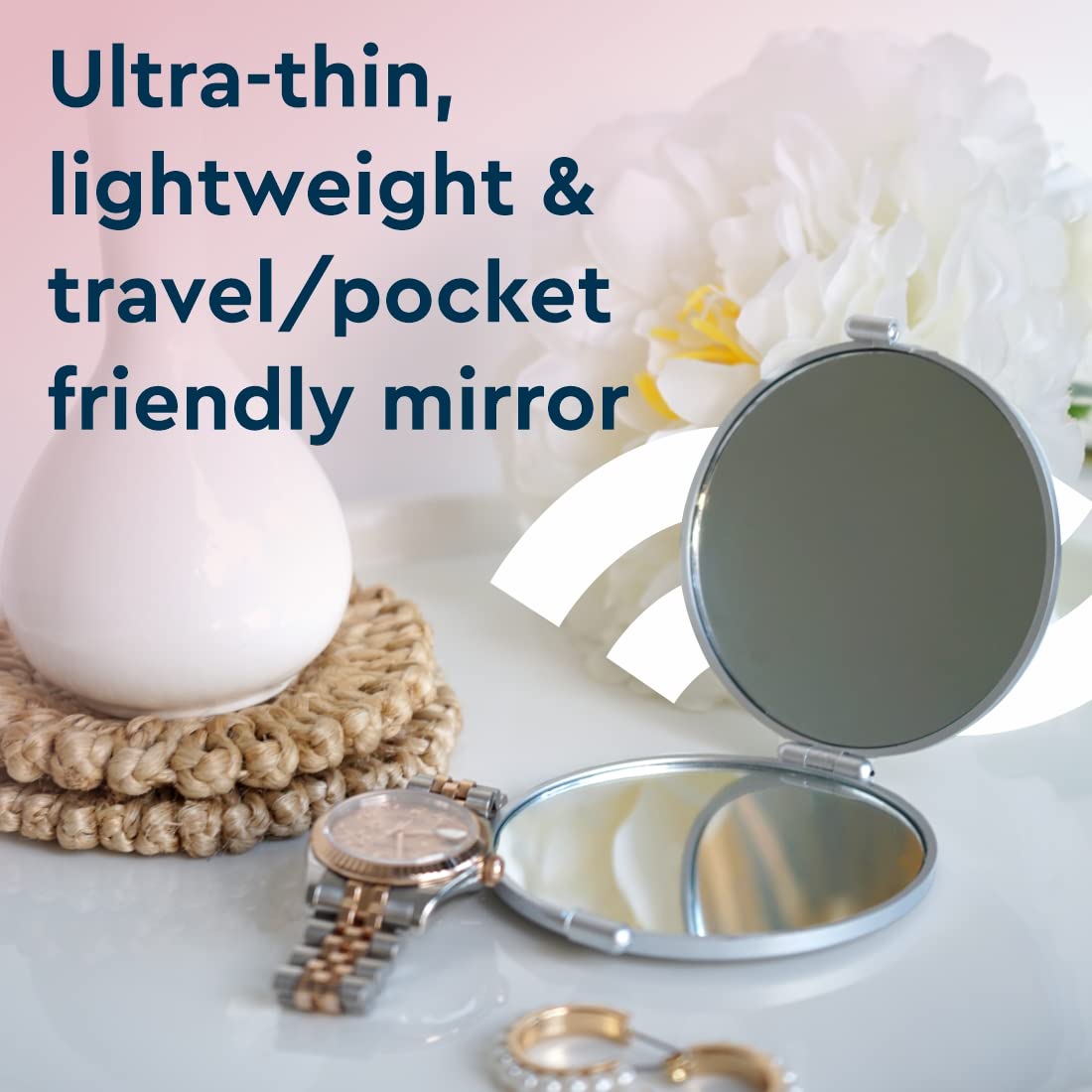 Miroir de voyage GUBB Miroir de sac à cosmétiques compact – Grossissement 5X (argent)
