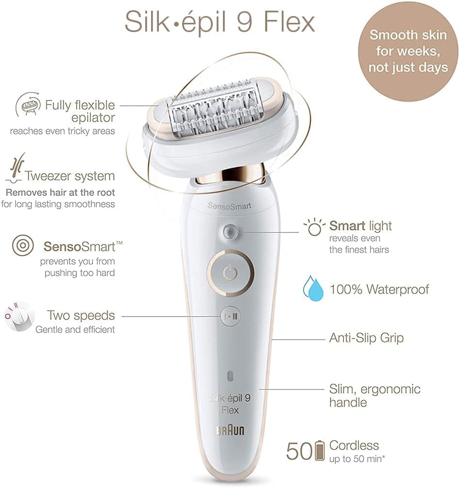 Braun Silk·epil 9 Flex 9-060 3D Epilator Wet & Dry – Long-Lasting Hair Removal for Women