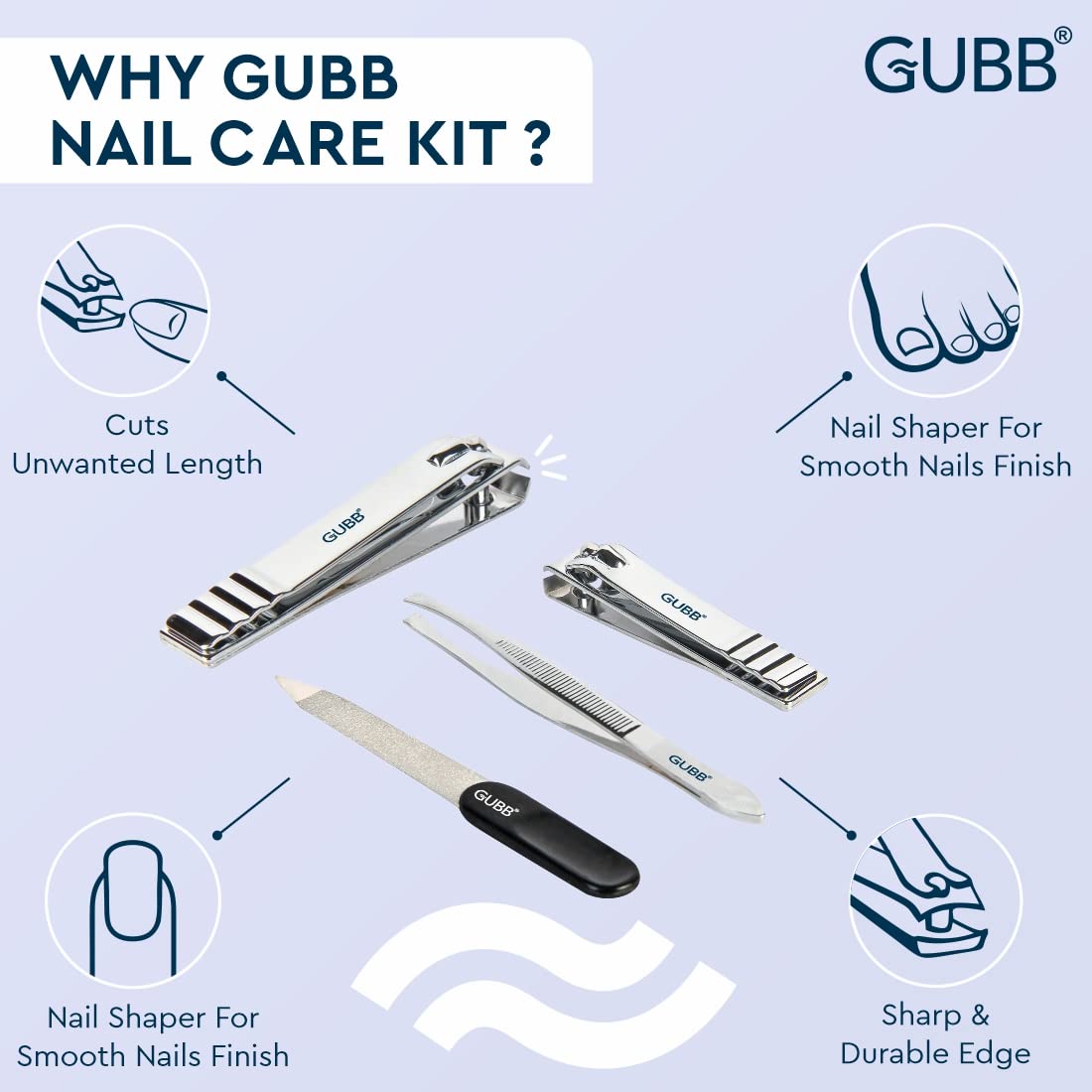 Kit de Soin des Ongles GUBB – Coupe-Ongles, Coupe-Ongles de Pieds, Lime à Ongles et Pince à Épiler Plate