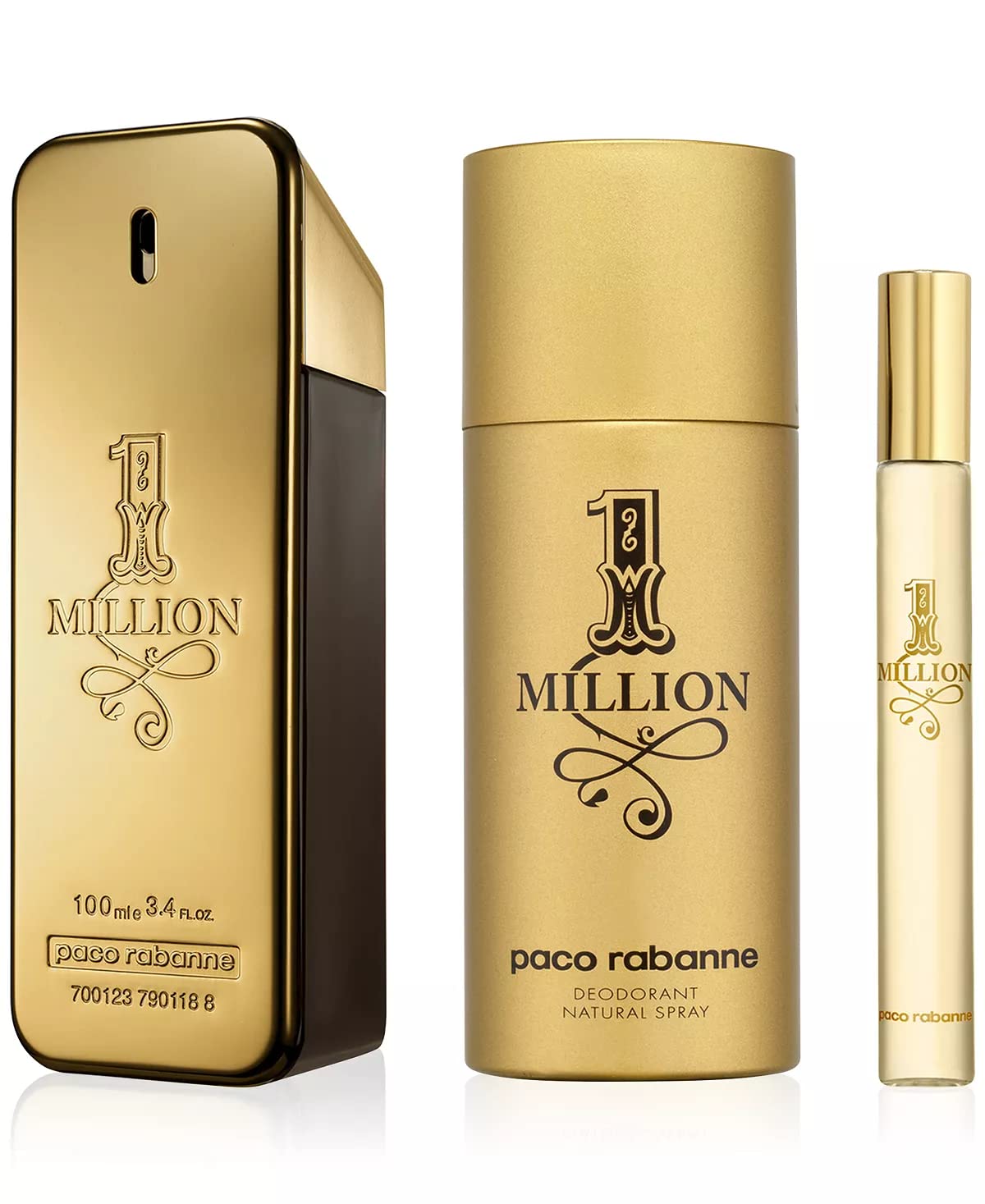 PACO RABANNE 1 MILLION Gift Set – 100ml EDT + 10ml Travel Spray + 150ml Deodorant