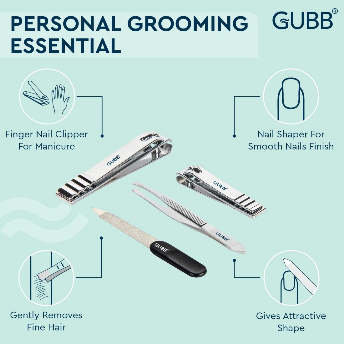 Kit de Soin des Ongles GUBB – Coupe-Ongles, Coupe-Ongles de Pieds, Lime à Ongles et Pince à Épiler Plate