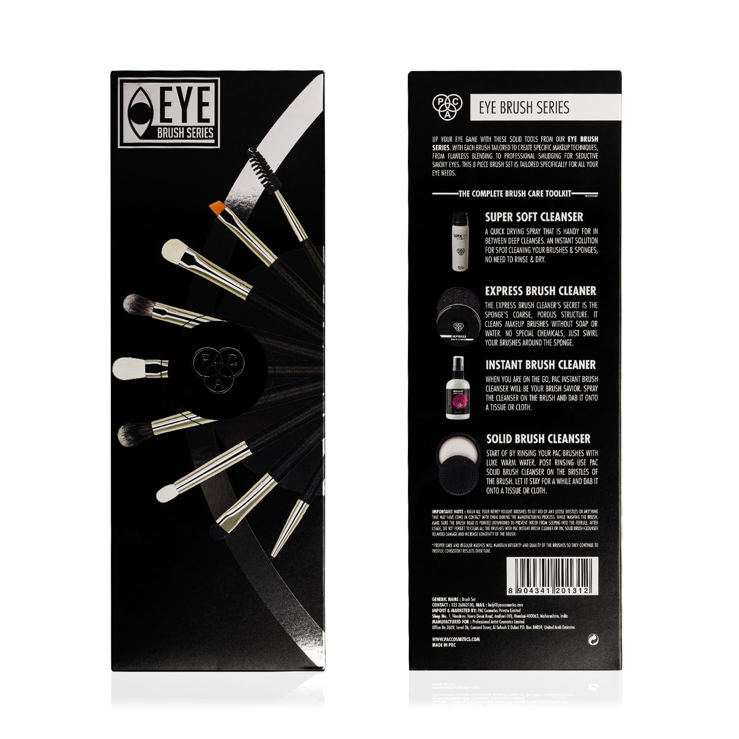 Trousse de pinceaux de maquillage à poils synthétiques PAC Eye Series - 8 pinceaux