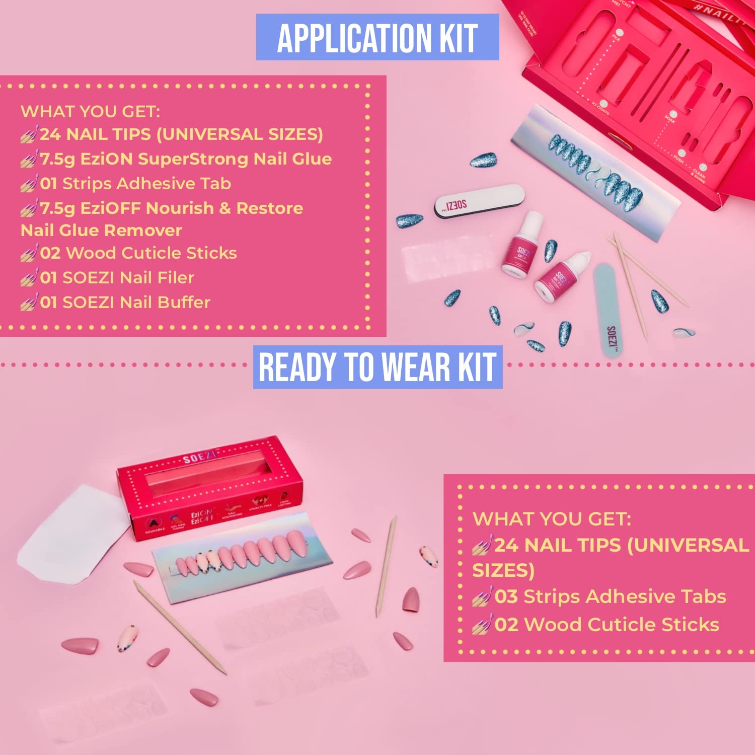 SOEZI Gouttelettes Toezi Faux Ongles Réutilisables - Kit de pose