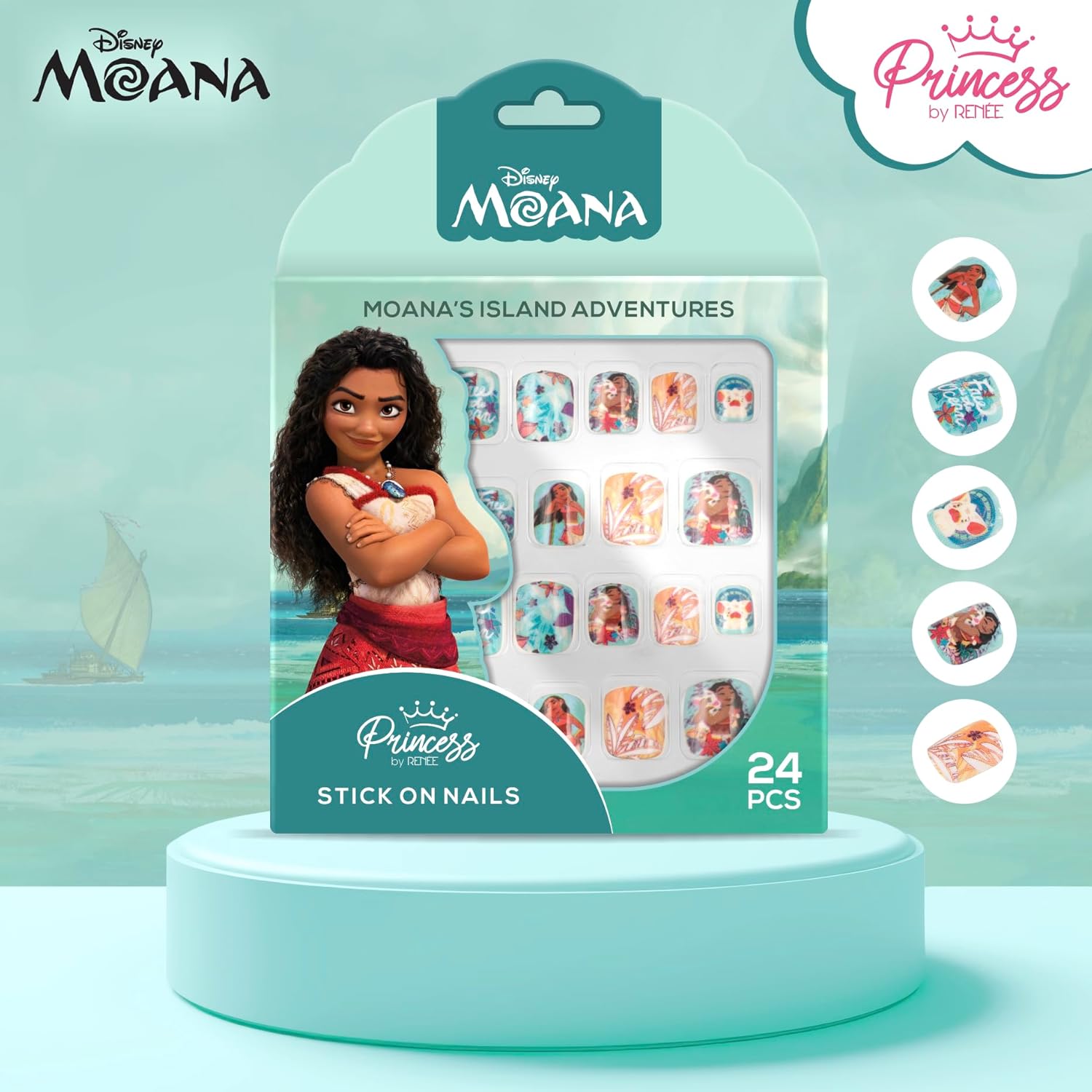 Renee Cosmetics Disney Moana Reusable Stick-On Nails for Pre-Teens