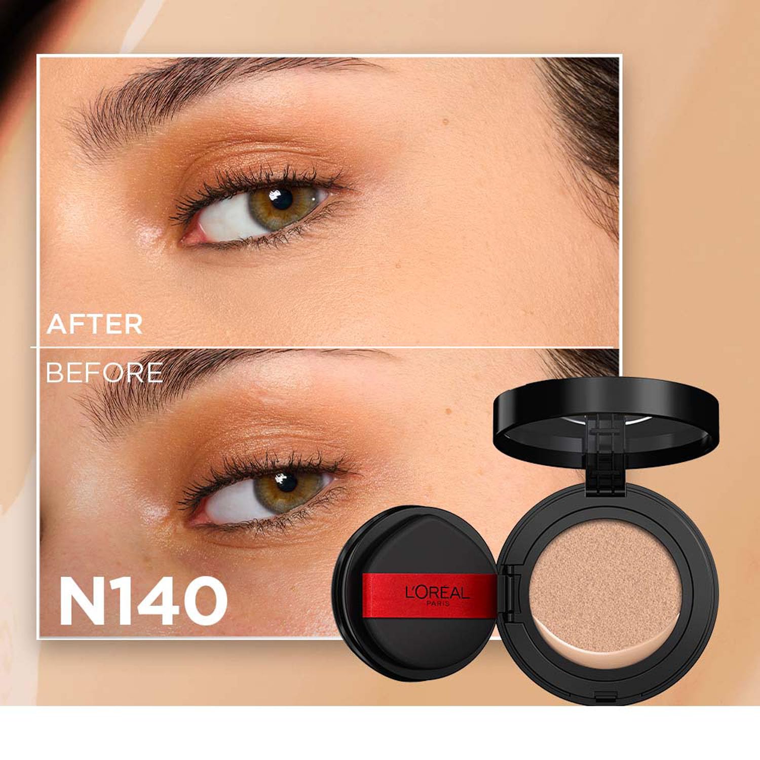 Fonds de Teint Fluide Accord Parfait Cushion L'Oréal Paris, Couvrance parfaite 24H, Sans oxydation