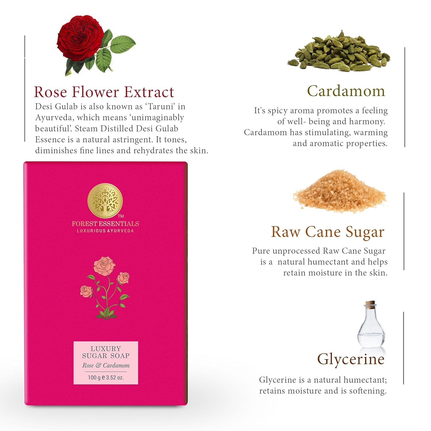 Forest Essentials Rose & Cardamom Handmade Ayurvedic Soap - 100g