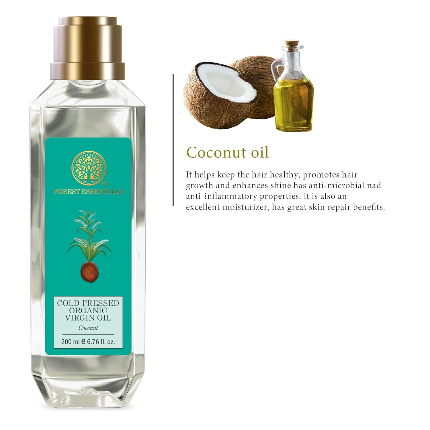 Forest Essentials Organic Pure Cold Pressed Virgin Coconut Oil 100% Pure and Natural - 200ml
