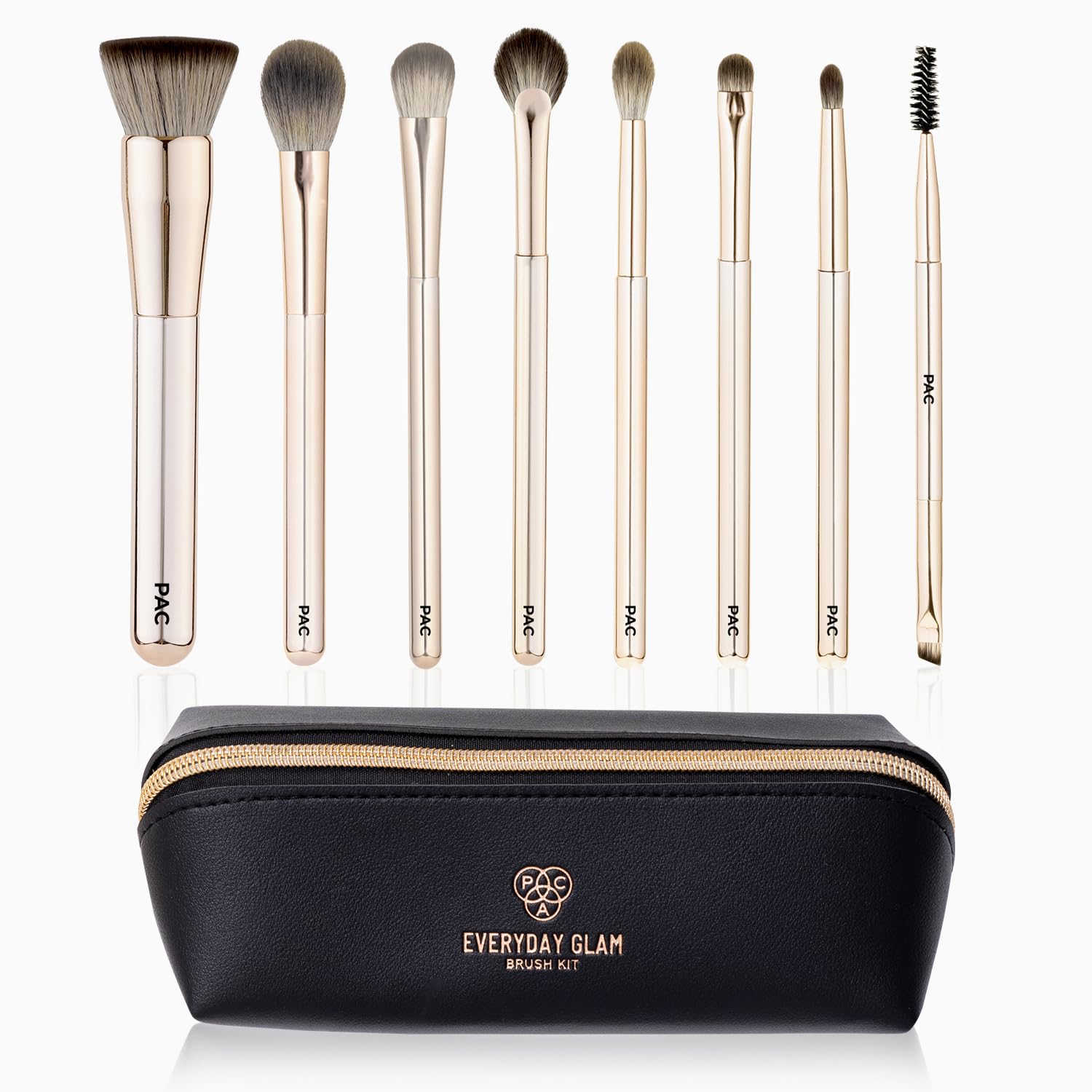 PAC Everyday Glam Brush Kit Ultra Luxe Handles All in One Set for Versatile Looks Elegant Pouch