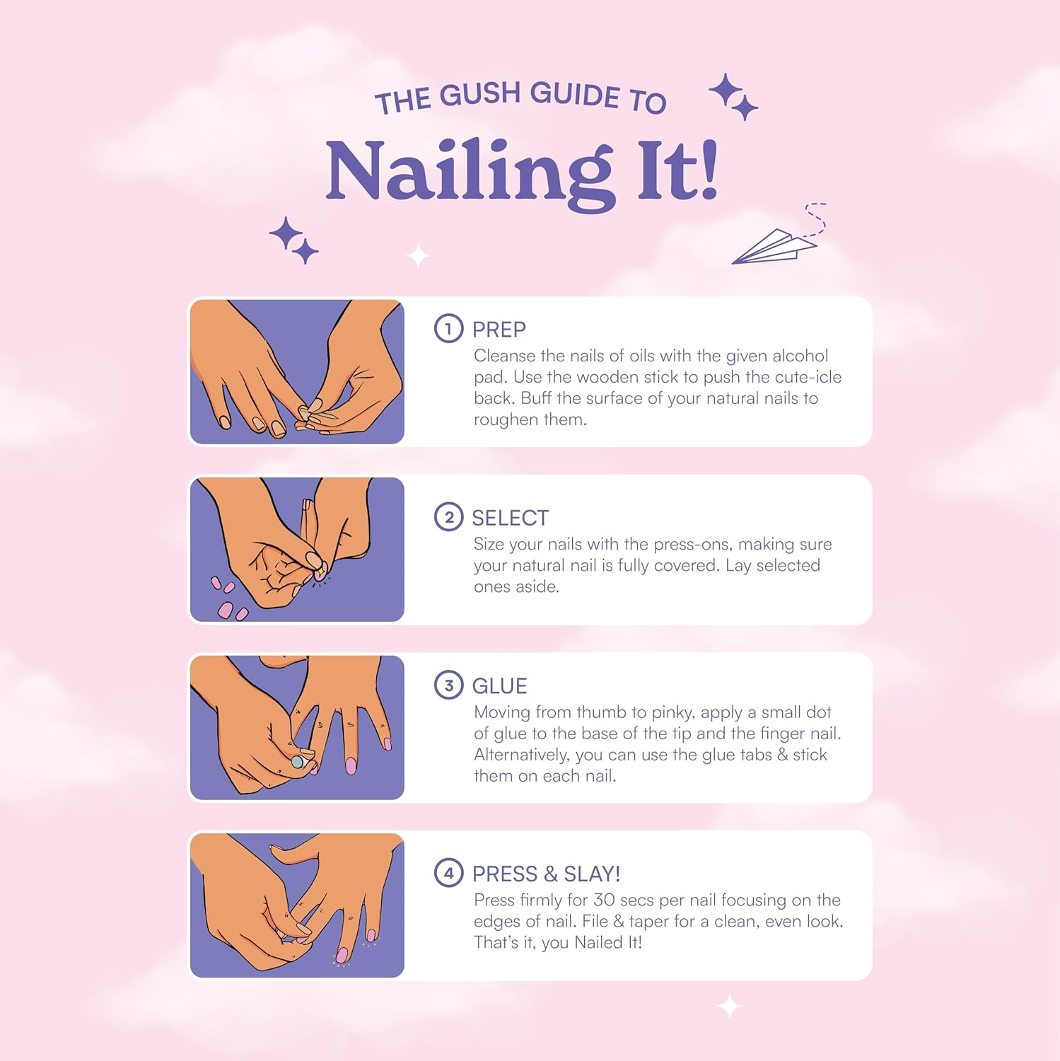 Gush Beauty Nailed It Faux Ongles Réutilisables à Coller – Amande Moyenne - 24 pièces