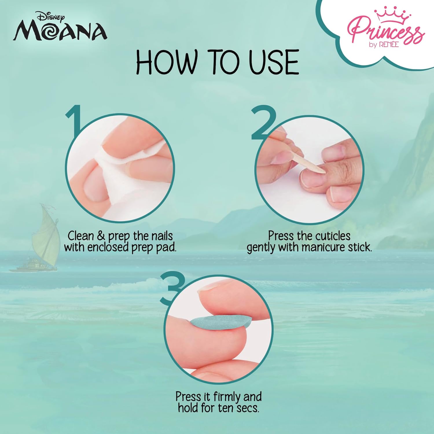 Renee Cosmetics Disney Moana Reusable Stick-On Nails for Pre-Teens