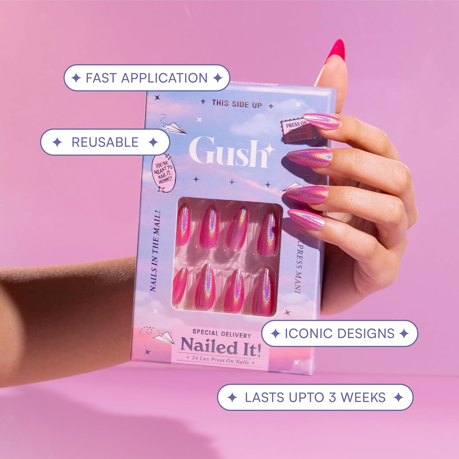 Gush Beauty Nailed It Faux Ongles Réutilisables à Coller – Amande Moyenne - 24 pièces