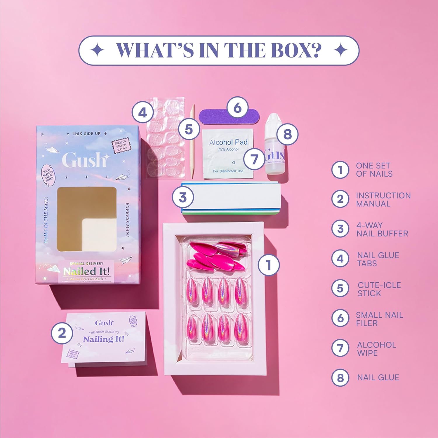 Gush Beauty Nailed It Faux Ongles Réutilisables à Coller – Amande Moyenne - 24 pièces