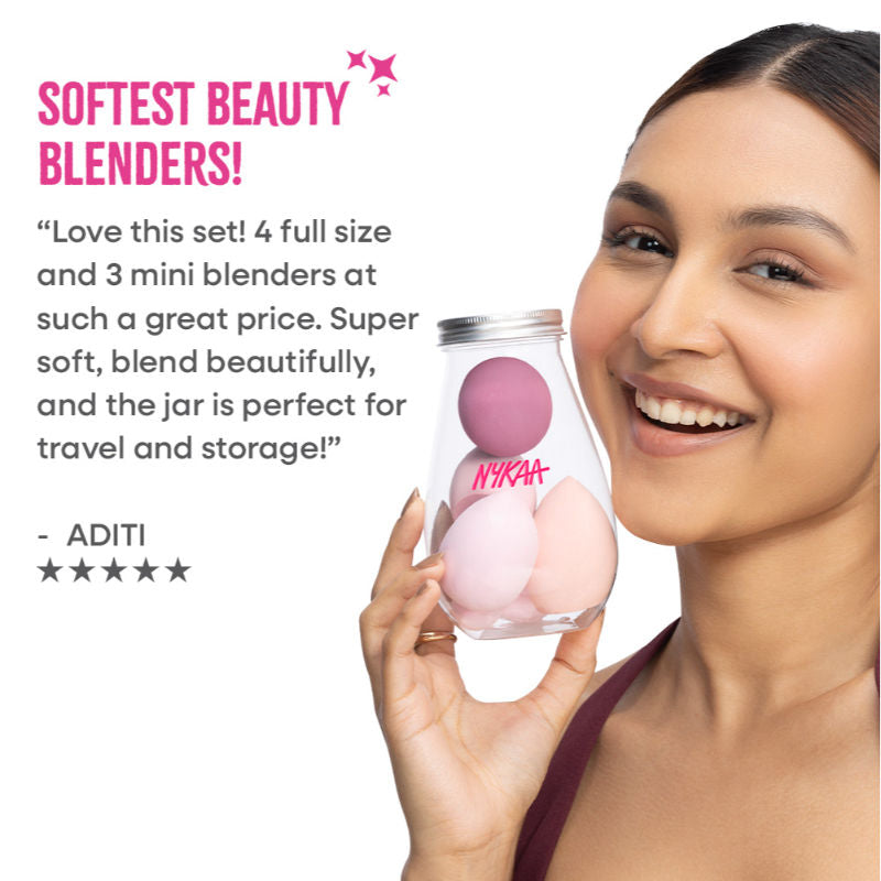 Nykaa Tools Blend It! Jar -7 Makeup Sponges (4 Full Size & 3 Minis) - Ultra Soft & Multi-Functional