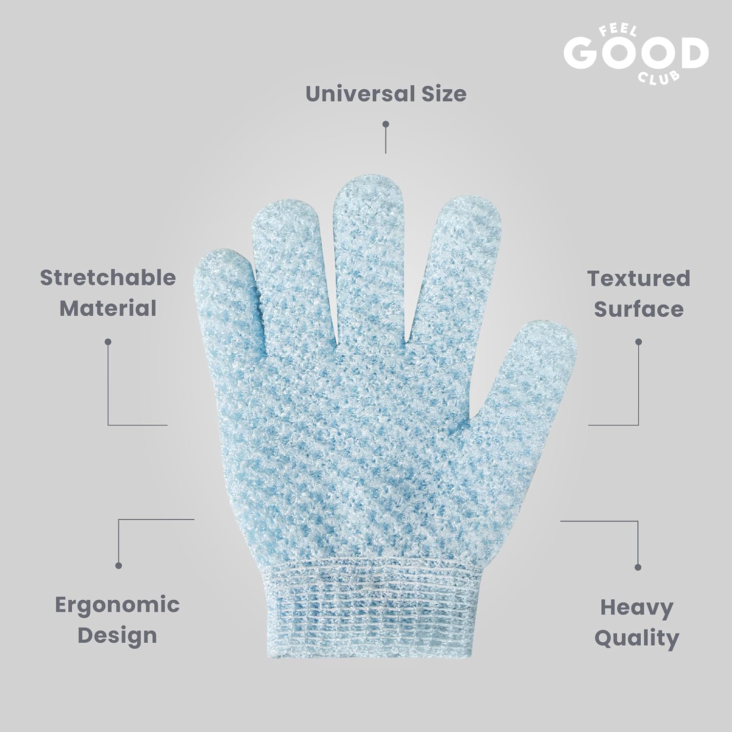 Feel Good Club Exfoliating Bath Glove Heavy-Quality Body Scrubber Mitten - 1 Pc