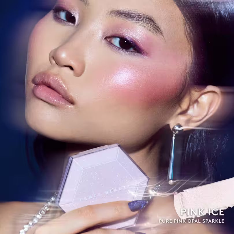 Fenty Beauty diamond bomb all over Diamond Veil Pink Ice look.
