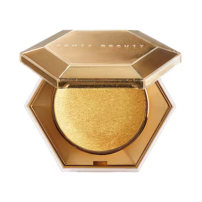 Fenty Beauty diamond bomb all over diamond veil in Trophy Wife - pure metallic gold sparkle shade.
