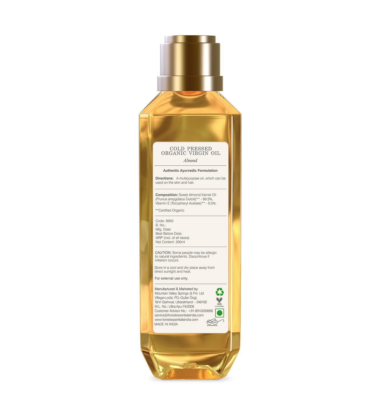 Huile d'Amande Vierge Bio Pressée à Froid Forest Essentials - 200ml