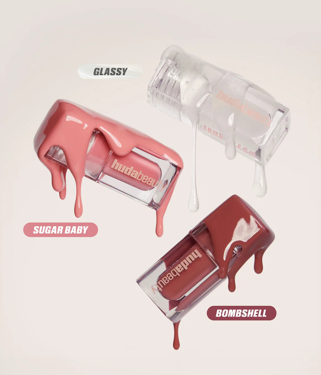Trio de gloss Huda Beauty Glossiest – Coffret de mini gloss à lèvres de 1,9 ml