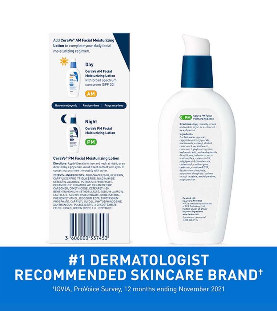 CeraVe PM Crème hydratante visage – Crème de nuit ultra-légère
