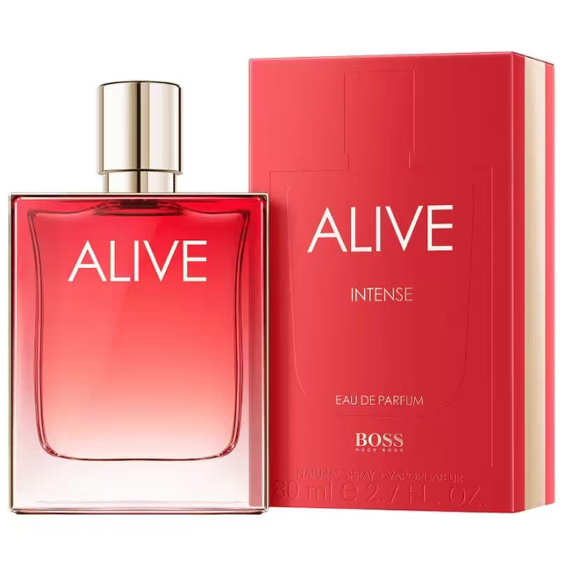 BOSS Alive Intense EDP 80ml women's fragrance bottle and box