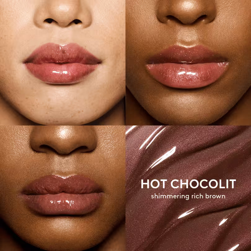 Fenty Beauty Gloss Bomb Universal Lip Luminizer lips results of Hot Chocolit shade.