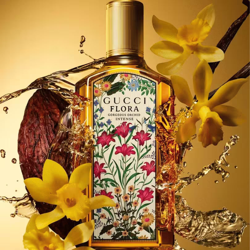 Gucci Flora Gorgeous Orchid Eau de Parfum with Notes background