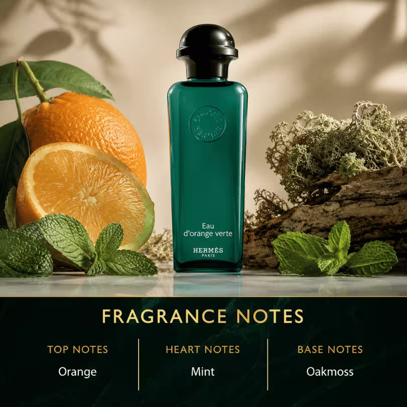 Hermès Eau d'Orange Verte Eau de Cologne 100ml fragrance notes with orange, mint and oakmoss