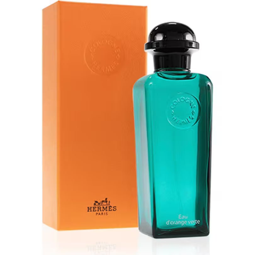 Front view of Hermès Eau d'Orange Verte Eau de Cologne 100ml with bottle and Box back