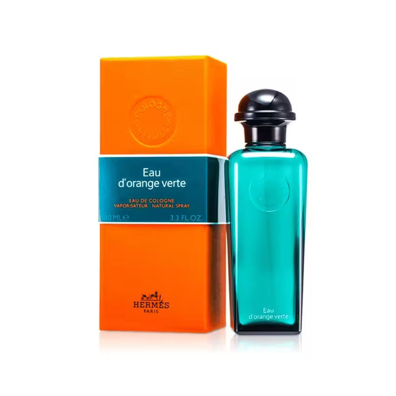 Front view of Hermès Eau d'Orange Verte Eau de Cologne 100ml with bottle and Box front