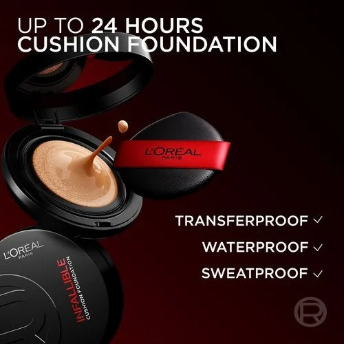 Fonds de Teint Fluide Accord Parfait Cushion L'Oréal Paris, Couvrance parfaite 24H, Sans oxydation