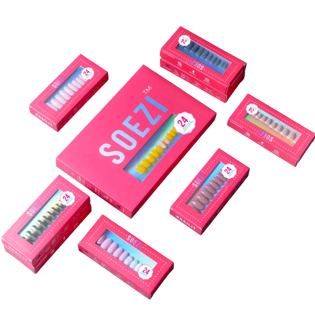 SOEZI Heeramandi Toezi Faux Ongles Réutilisables À Coller - Kit Prêt à Porter 24 Pièces