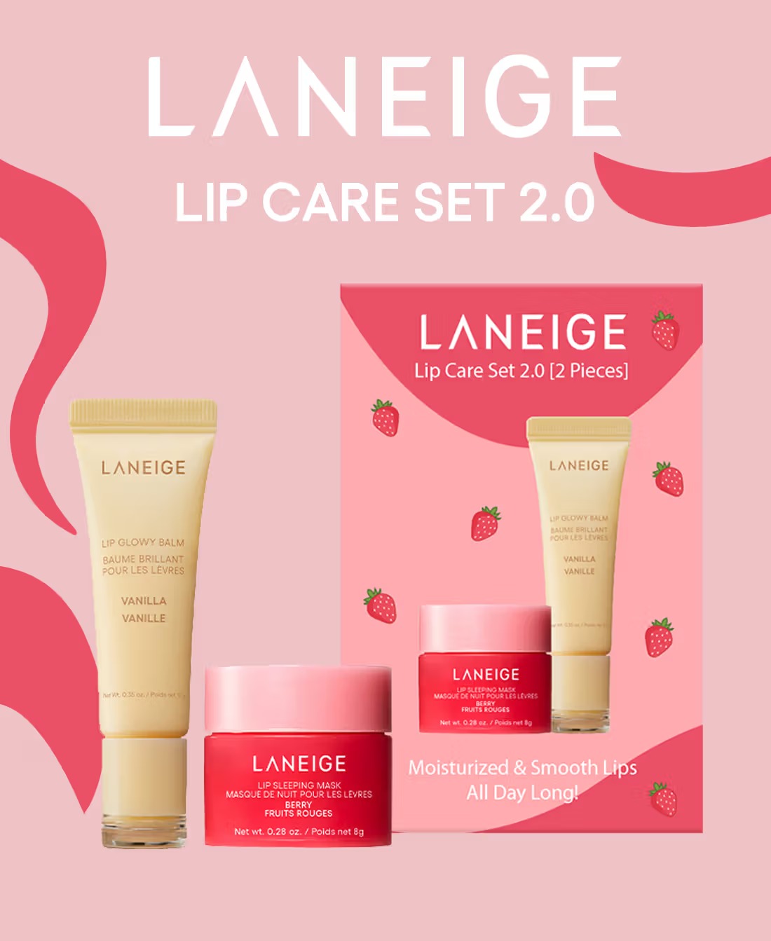 LANEIGE Ensemble de soins pour les lèvres 2.0 Masque de nuit pour les lèvres Baies Mini + Baume à lèvres éclat Vanille