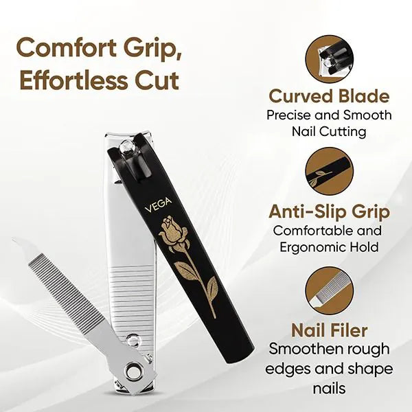 VEGA Grand Coupe-Ongles Noir LNC-03 – Coupe-Ongles de Précision pour Manucure et Pédicure