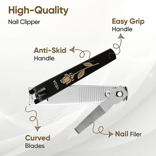 VEGA Grand Coupe-Ongles Noir LNC-03 – Coupe-Ongles de Précision pour Manucure et Pédicure