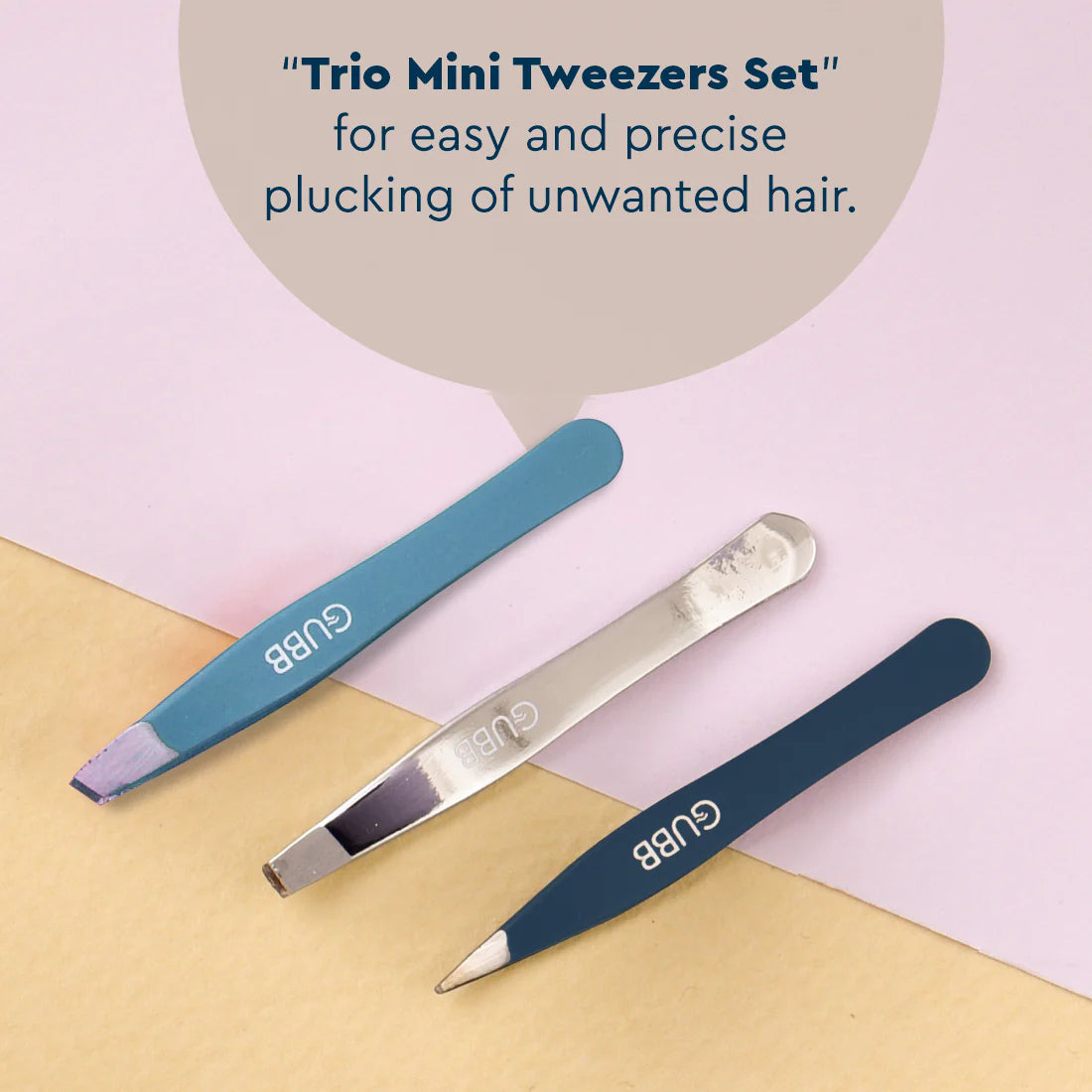 GUBB Trio Mini Pince à épiler – Inclinée, Plate et Pointue